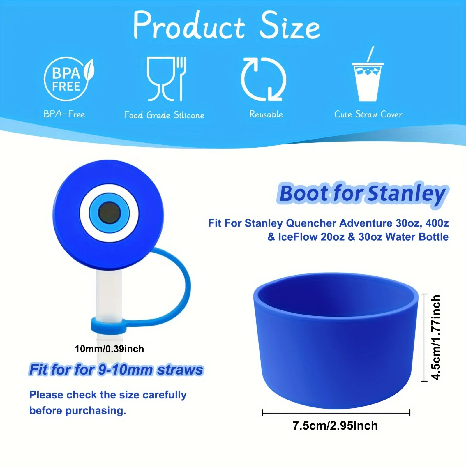 4pcs Funny Eyes Charm Accessories - Fit 30&40 Oz - Included 2pcs Silicone Drinking Straw Cover Cap 1pc Cute Handle Charm