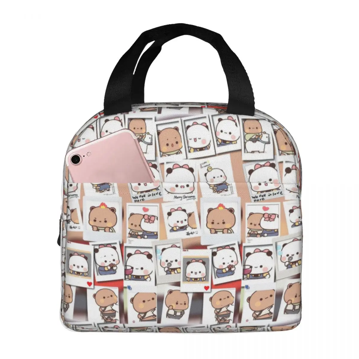 Dudu Bubu Mochi Peach Cat Funny Lunch Bag School Lunch Box For Girls Leisure Print Tote Food Bags Oxford Cooler Bag