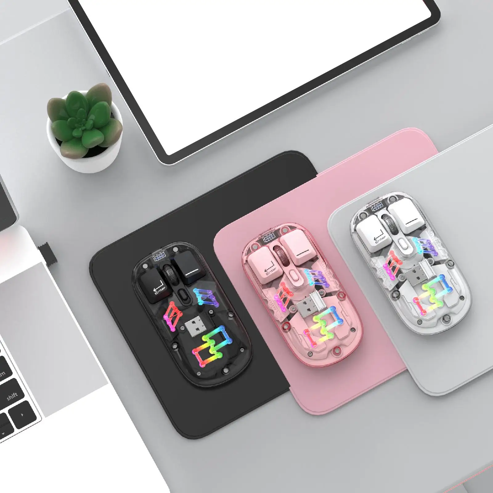 LED Wireless Mouse Rechargeable Home Dual Modes Connection Transparent Mouse