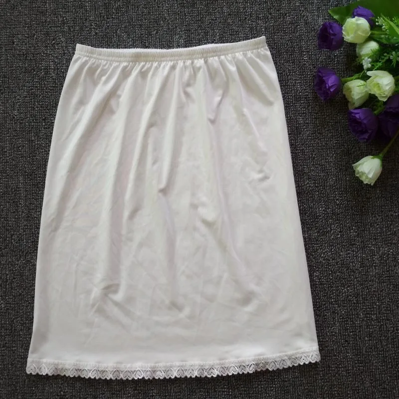 Ladies Elastic Waist Half Skirt Petticoat Short Dress Female Milk Silk White Lace Commuter Office Woman Anti-Empty