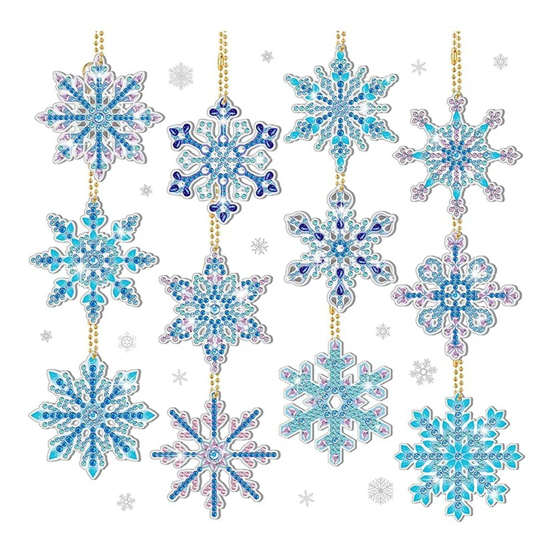 12PCS DIY Diamond Painting Snowflake Keychain Bookmark Material Kit Diamond Mosaic Crafts Kits Handmade Pendant,B Easy To Use