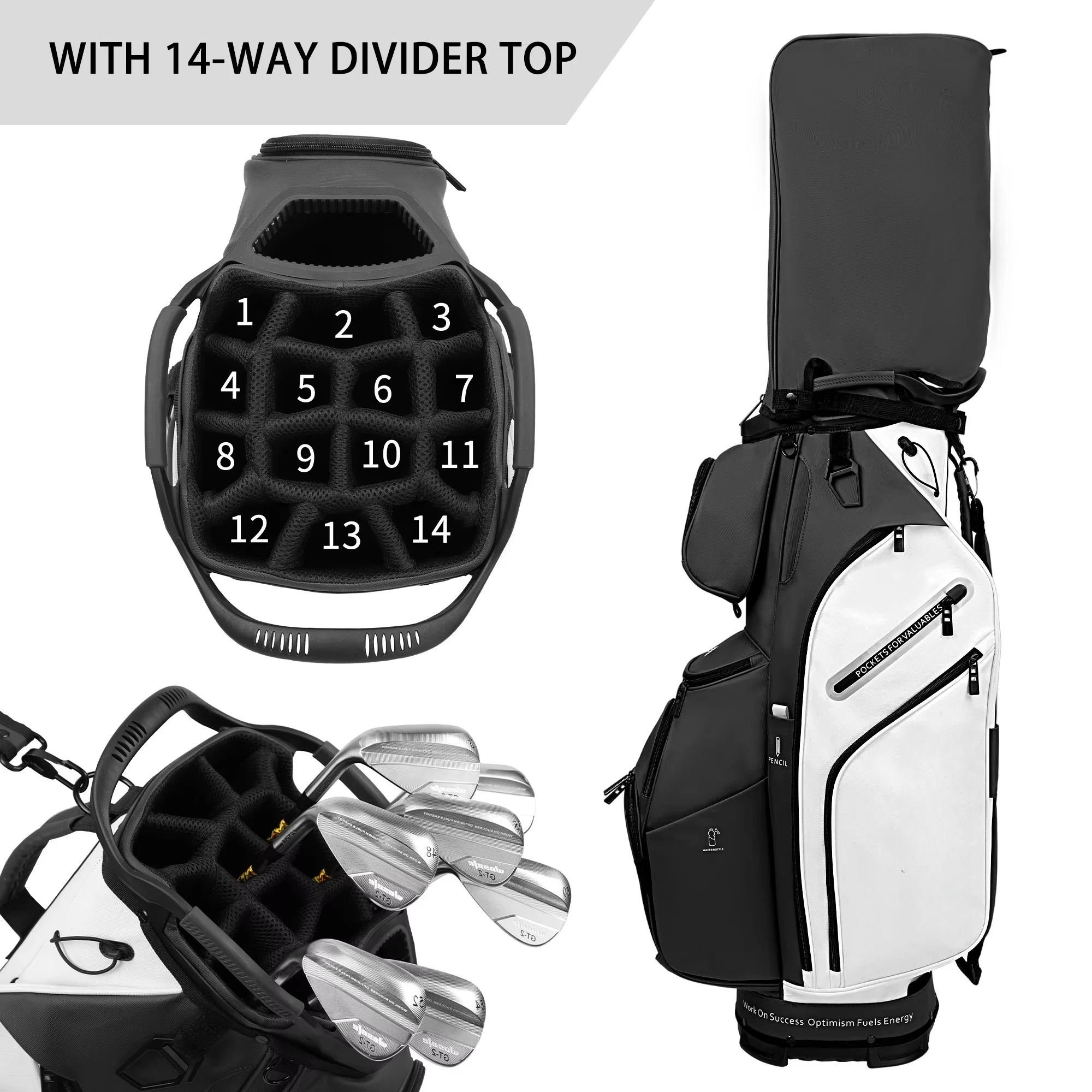 Women Waterproof Nylon High Quality Custom logo 14-way Golf Cart Bag PU for Men