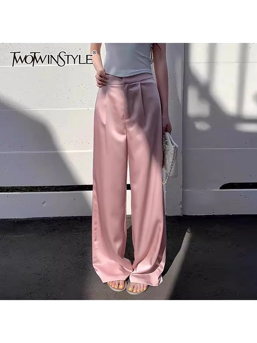 

TWOTWINSTYLE Solid Loose Casual Pants For Women High Waist Temperament Minimalist Spliced Button Pants Female Fashion Style New