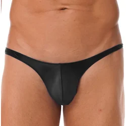 Mens Glossy Bulge Pouch Briefs Swimwear G-Strings Oil T-Back Panties Mini Bikini Underwear Solid Color Low Waist Thongs Bottoms