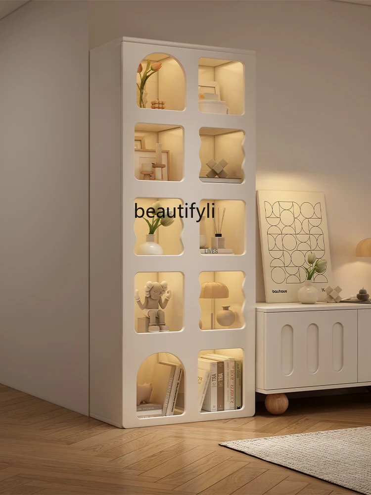 

Cream wind bookcase, floor-to-ceiling storage next to the TV in the living room, blind box display stand bookshelf