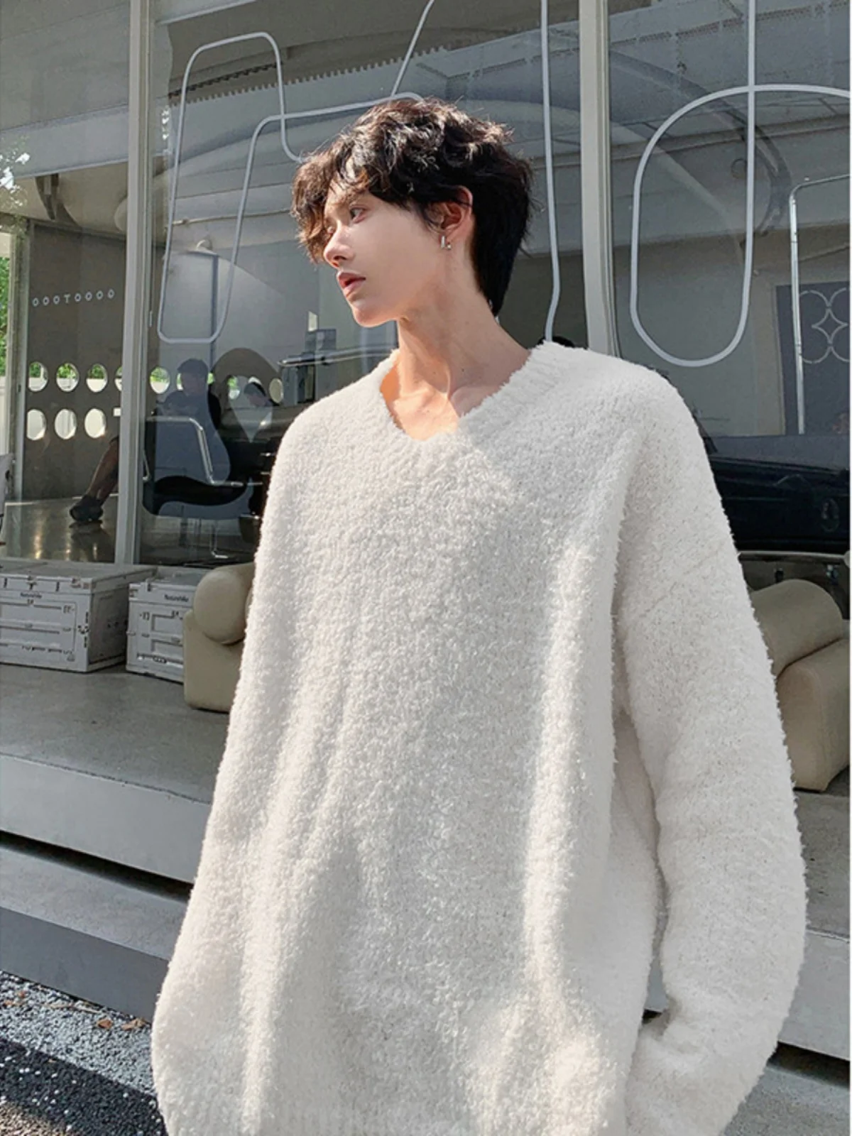 

Мужской кардиган Laid-ba Sle: мягкий, удобный, с открытыми плечами, в американском повседневном стиле, универсальный цвет