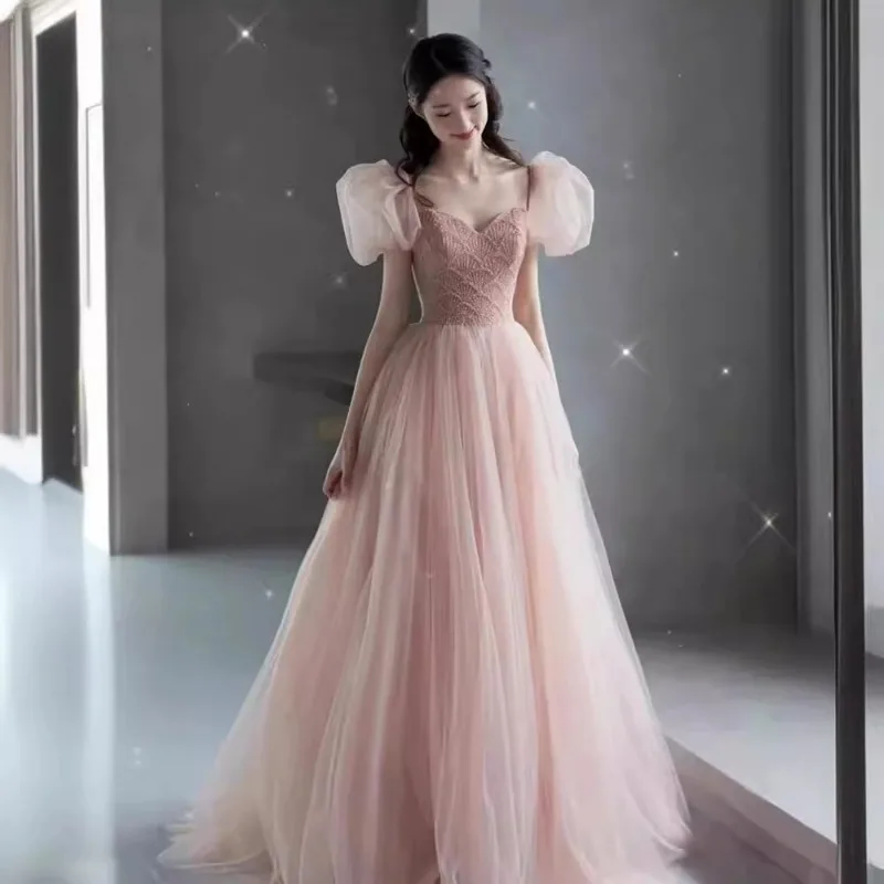 

Розовое вечернее платье «Фея», женское, новинка 2026 года, элитное, для торжеств, банкетов, французских мероприятий, выступлений, экзаменов по искусству, модное, на бретельках