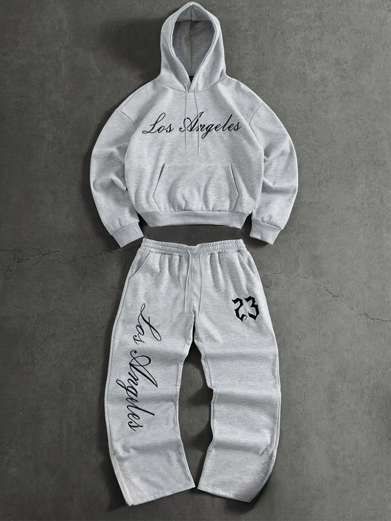 

Men'S Print Casual Outfit Consisting Hoodie Joggers Print, Elastic Waistband, Drawstring, Regular Fit,Casual Pants Joggers