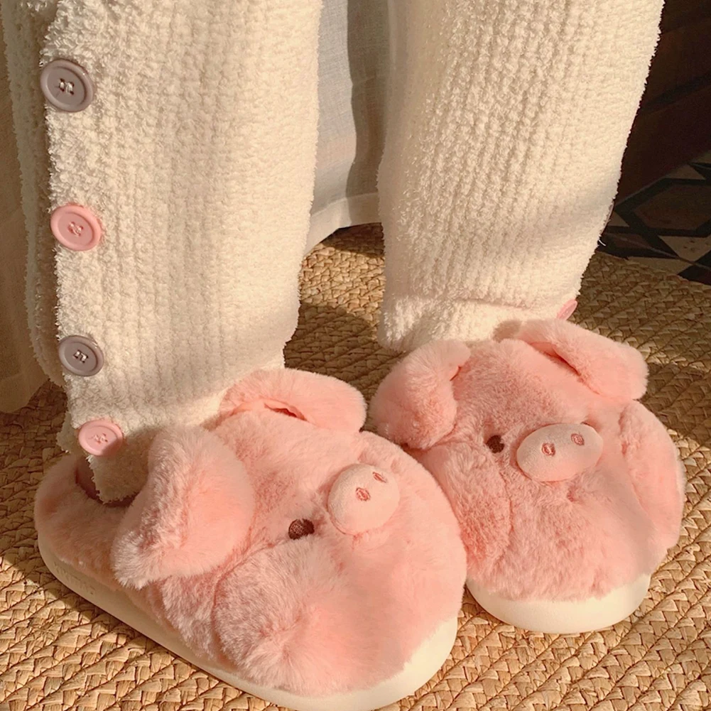 

Plush Pig Slippers Closed Toe Slippers Non Slip Furry Thick Sole Slippers Comfortable Fluffy Piggy Slippers for Autumn Winter