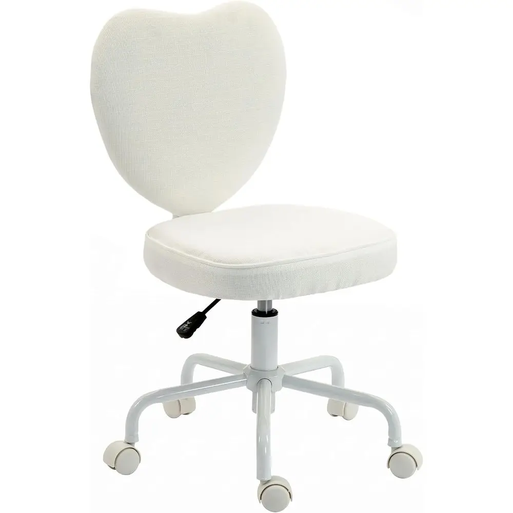 Office Chair, Fabric Makeup Vanity Chair with Heart Shape, Swivel Wheels, Height Adjustable, White
