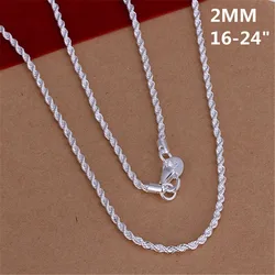 16-24 pollici 925 Sterling silver 2MM collana di corda bella moda elegante per donna uomo catena carino può ciondolo