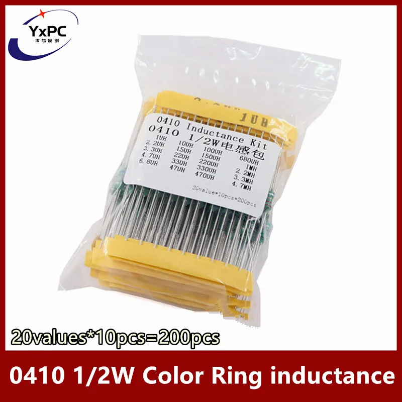 20 values*10pcs=200pcs 0410 1/2W Color Ring inductance 1UH~4.7MH DIP Inductors Assortment Kit