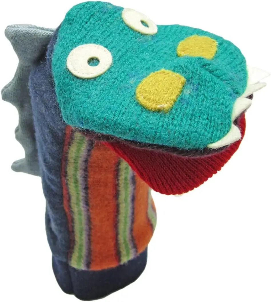 

Dinosaur Hand Puppet - Movable Mouth, Premium Reclaimed Wool, Handmade in Canada, Machine Washable