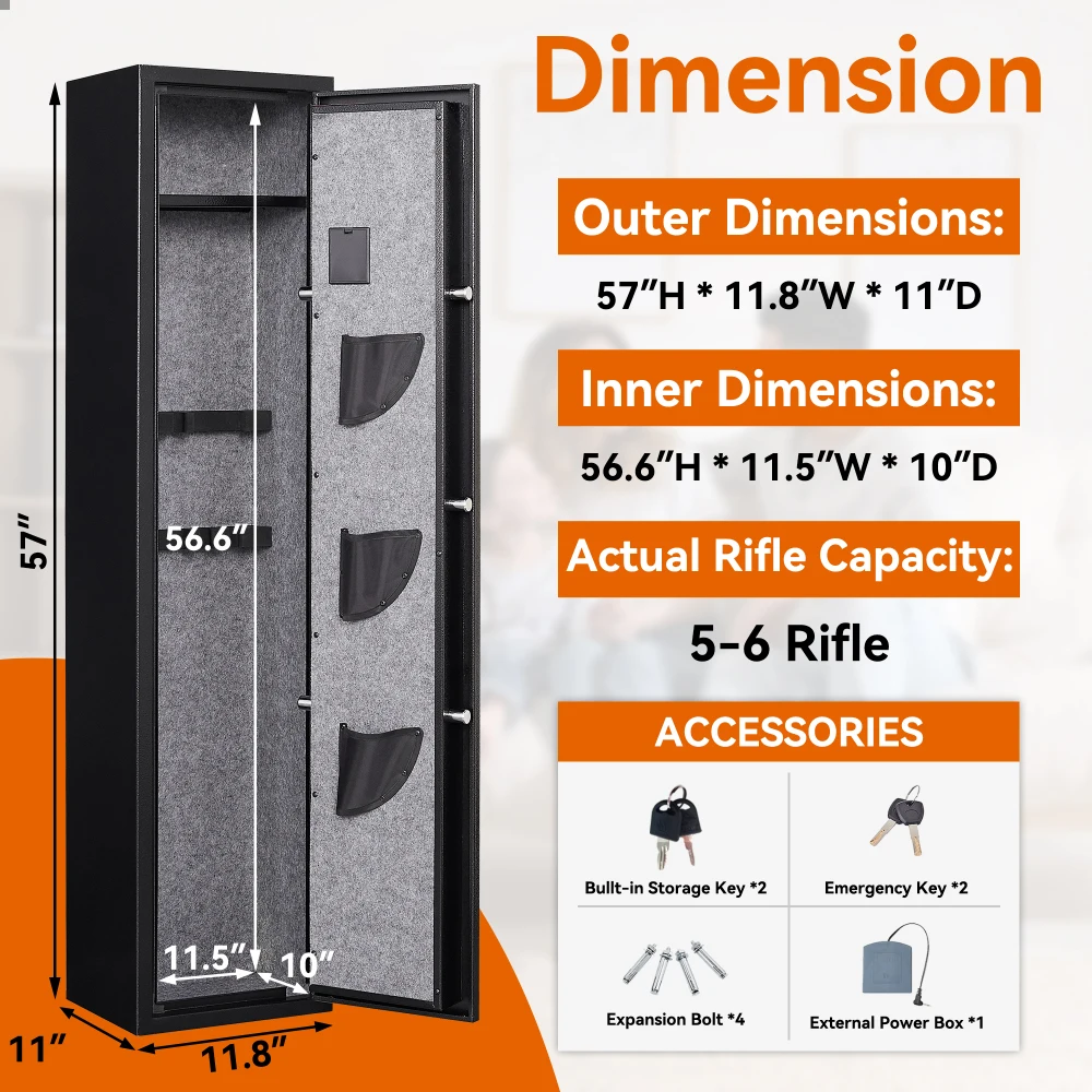 Safe for Home Rifle and Pistols Quick Access Electronic Keypad Rifle Gun with 3 Pistol Pockets cabinet LED Light External Batter