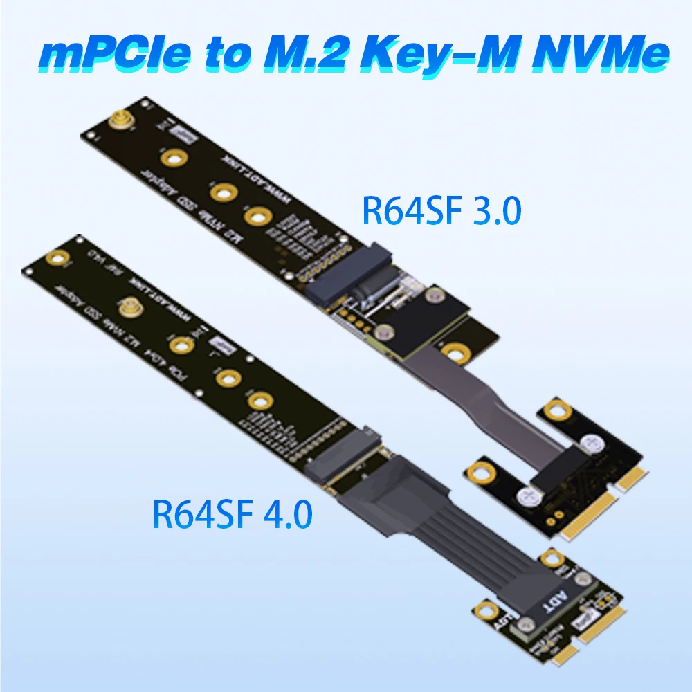 

Адаптер ADT R64 mPCIe Mini-PCIe на M.2 Key-M NVMe, сетевая карта, удлинитель, переходник, адаптер, поддержка PCIe 4,0 3,0