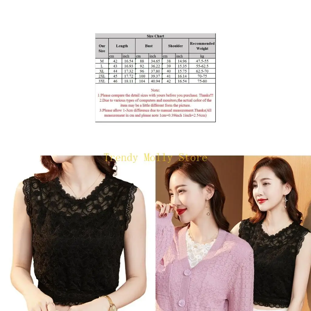 

N5KB Women Water Drop Floral Lace Detachable Collar O-Neck Scalloped Half Shirt Top