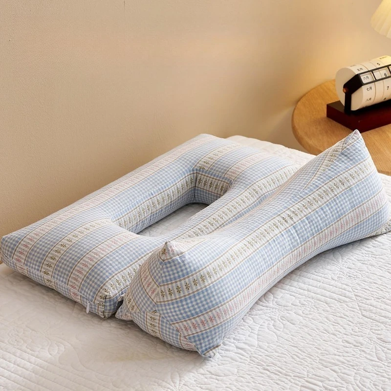 

Washed cotton cervical spine pillow, buckwheat shell hollowed out to help side sleep, ear protection does not press