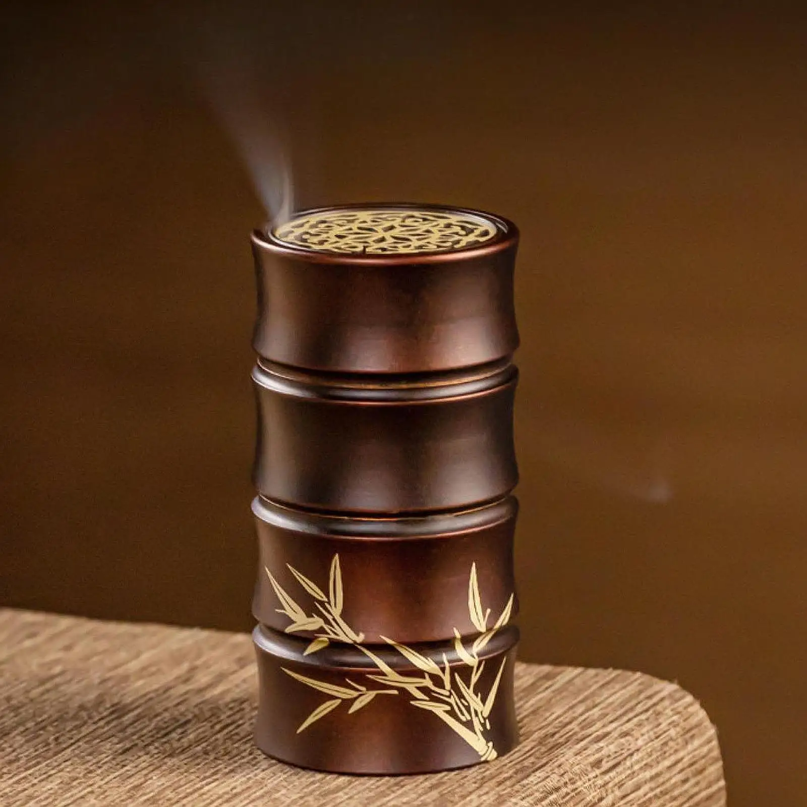 Copper Bamboo Section Incense Burner Table Ornament for Livingroom Meditation Room Study Indoor Outdoor Decor Buddhist Temple