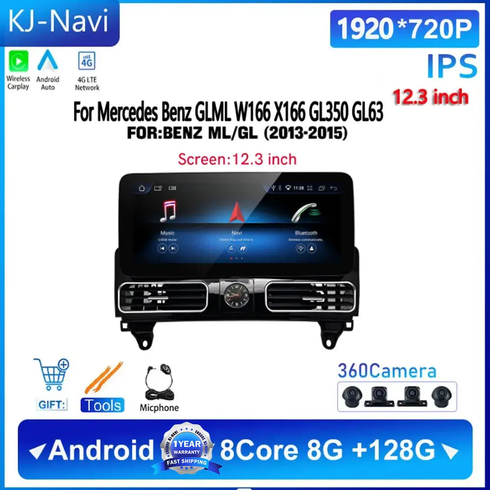 

12,3 ”Android 14 для Mercedes Benz GL/ML W166 X166 GL350 GL63 2012-2015 Car Raido мультимедийный видеоплеер Auto GPS 360 Cam