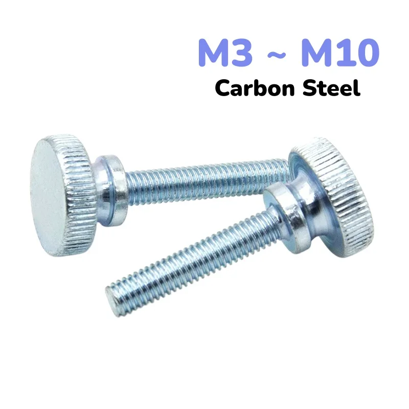 M3 ~ M10 Carbon Steel Galvanized Knurl High Step Head Hand Tighten Thumb Screw Length 6~50 mm