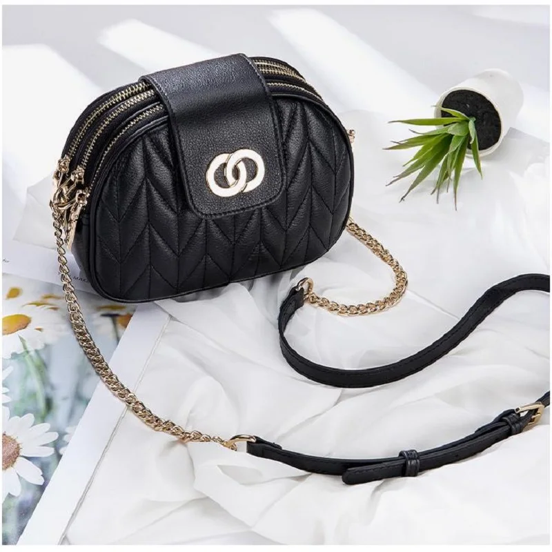 

Genuine Leather Crossbody Bags for Women Large Capacity Ladies Triple Layer Shoulder Purse Satchel Handbag Small Sling Chain Bag