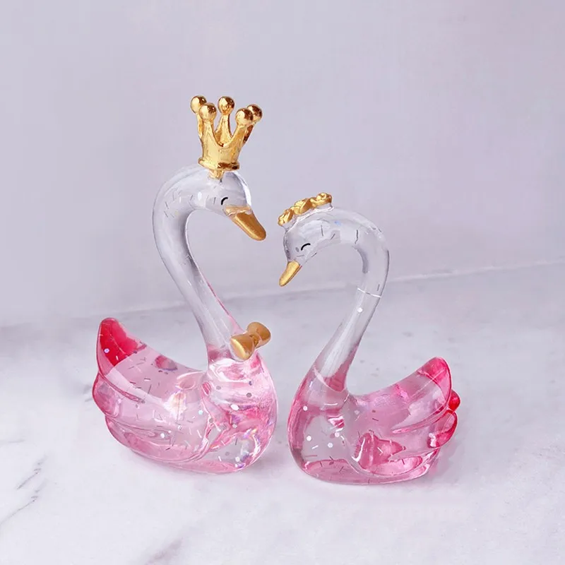 Crystal Resin Swan Statue Figurine Swan Cake Topper Sculpture Cake Baking Wedding Birthday Cake Home Decor Figurines Craft