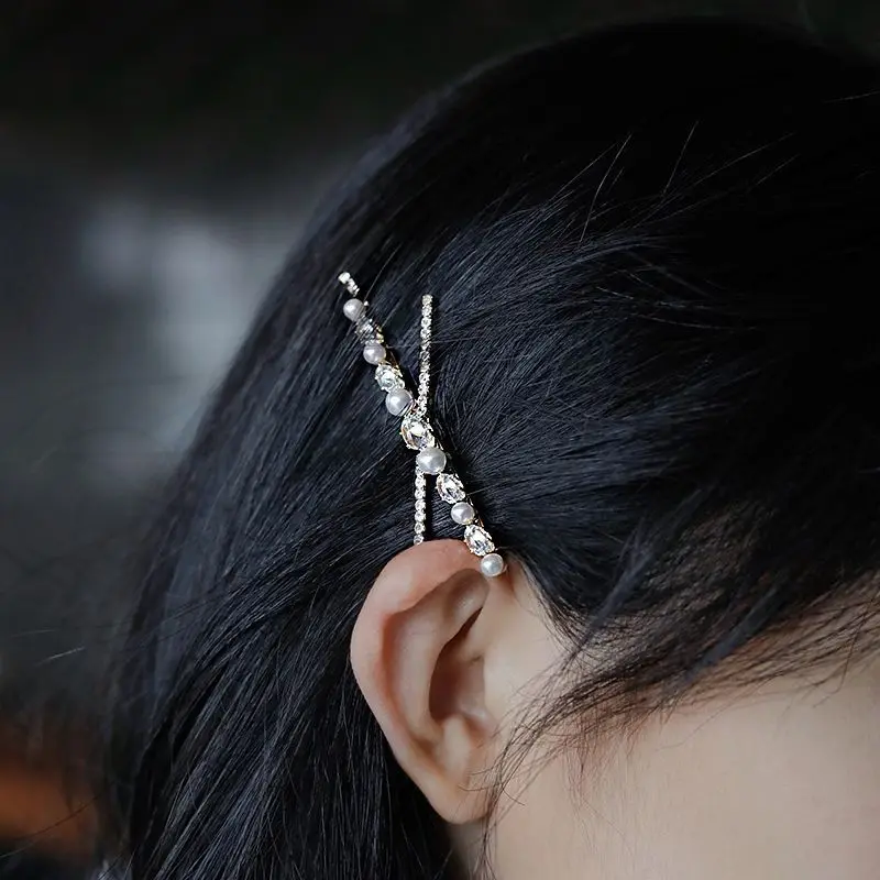 Rhinestones X Pearl Metal Hairclips Women Cross Crystal Hair Clip Girls Hairpins Barrette Hairgrip Hairband Bobby Pin Hair Acces