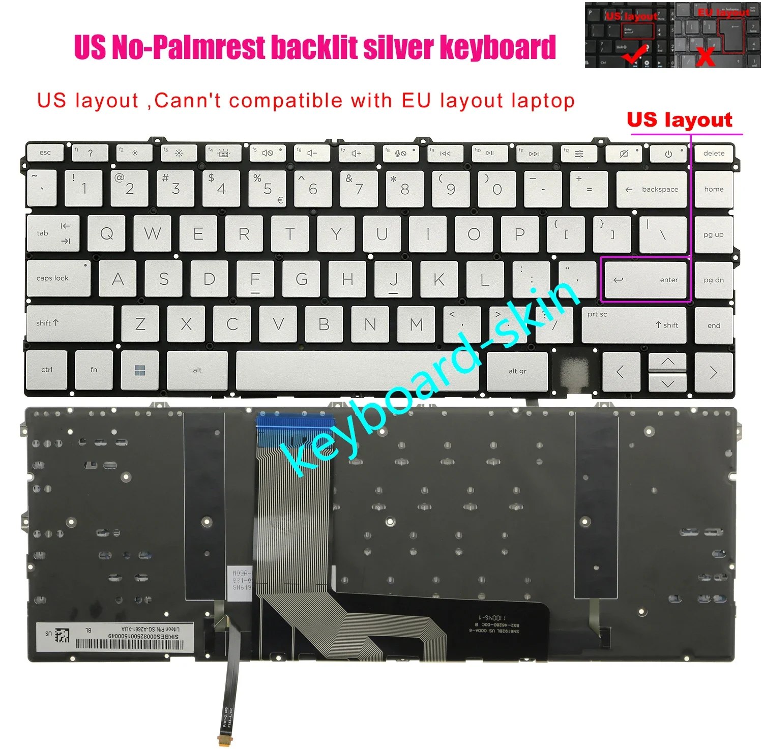 

New US Silver Backlit keyboard No-Frame For HP envy 15-EP 15-EP***** 15T-EP***** TPN-Q237 15-EP1061NR 15-EP0035CL 15-EP1010NR