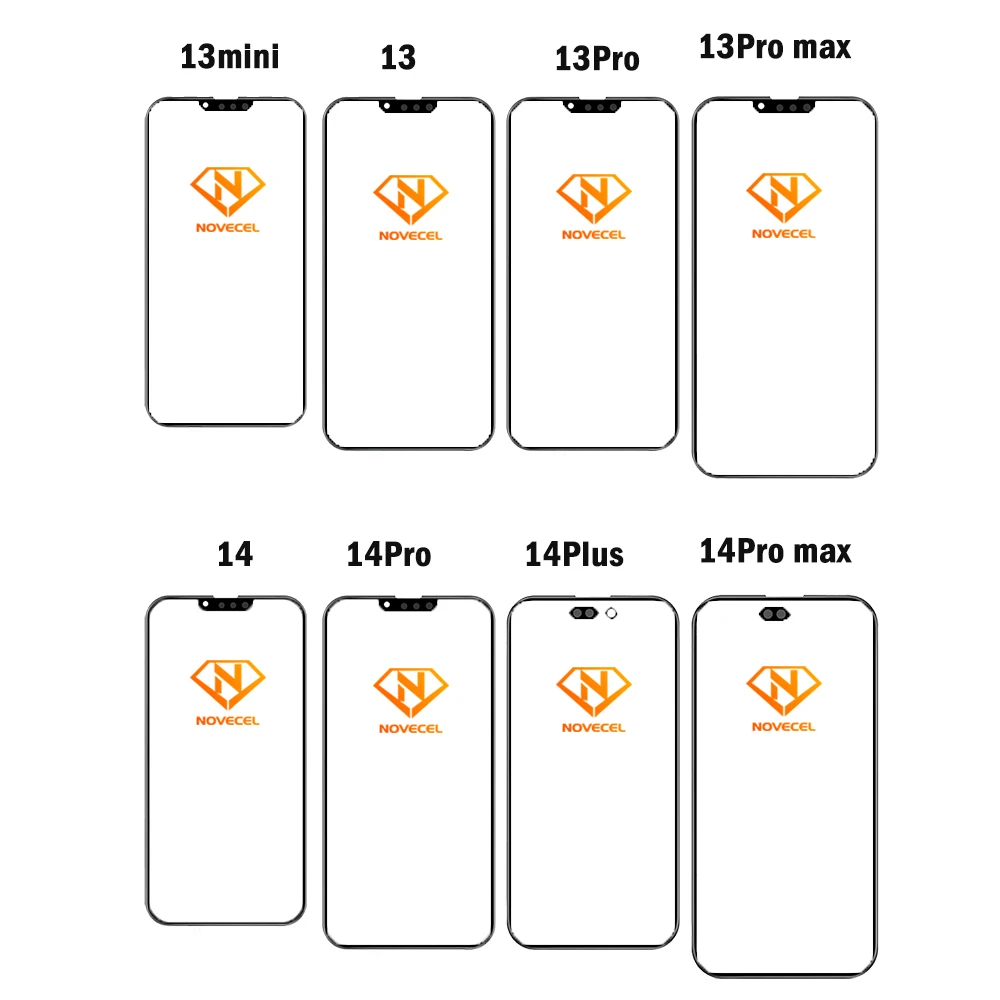 Novecel 10Pc Front Screen Outer Glass+OCA+Bezel Frame For Apple iPhone17 Air 17Pro 12 13 14 15 16 Pro Max Plus Screen Lens Panel - Image 2
