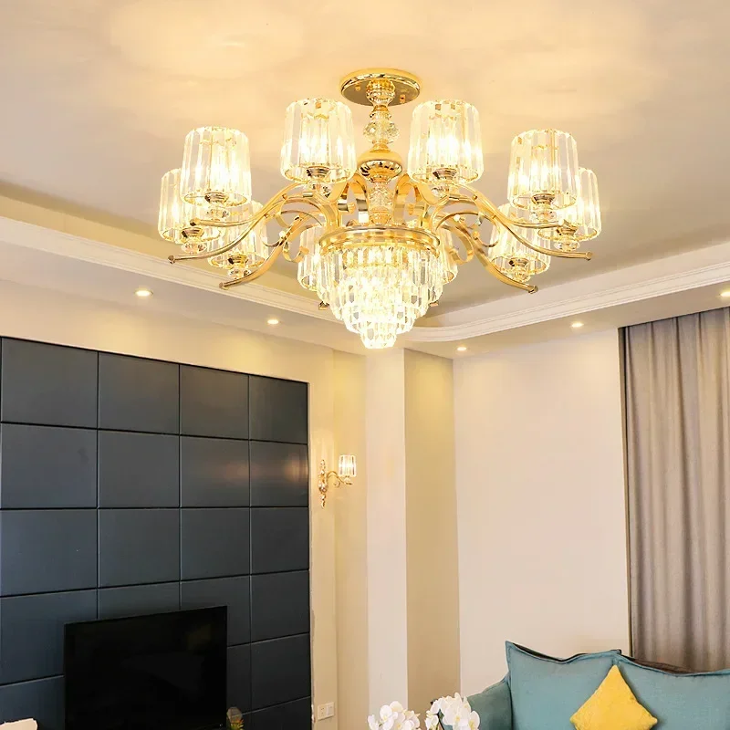 New Gold Light Luxury Living Room Chandelier Luxury Atmosphere European Restaurant Crystal Lamps Modern Simple Chandeliers