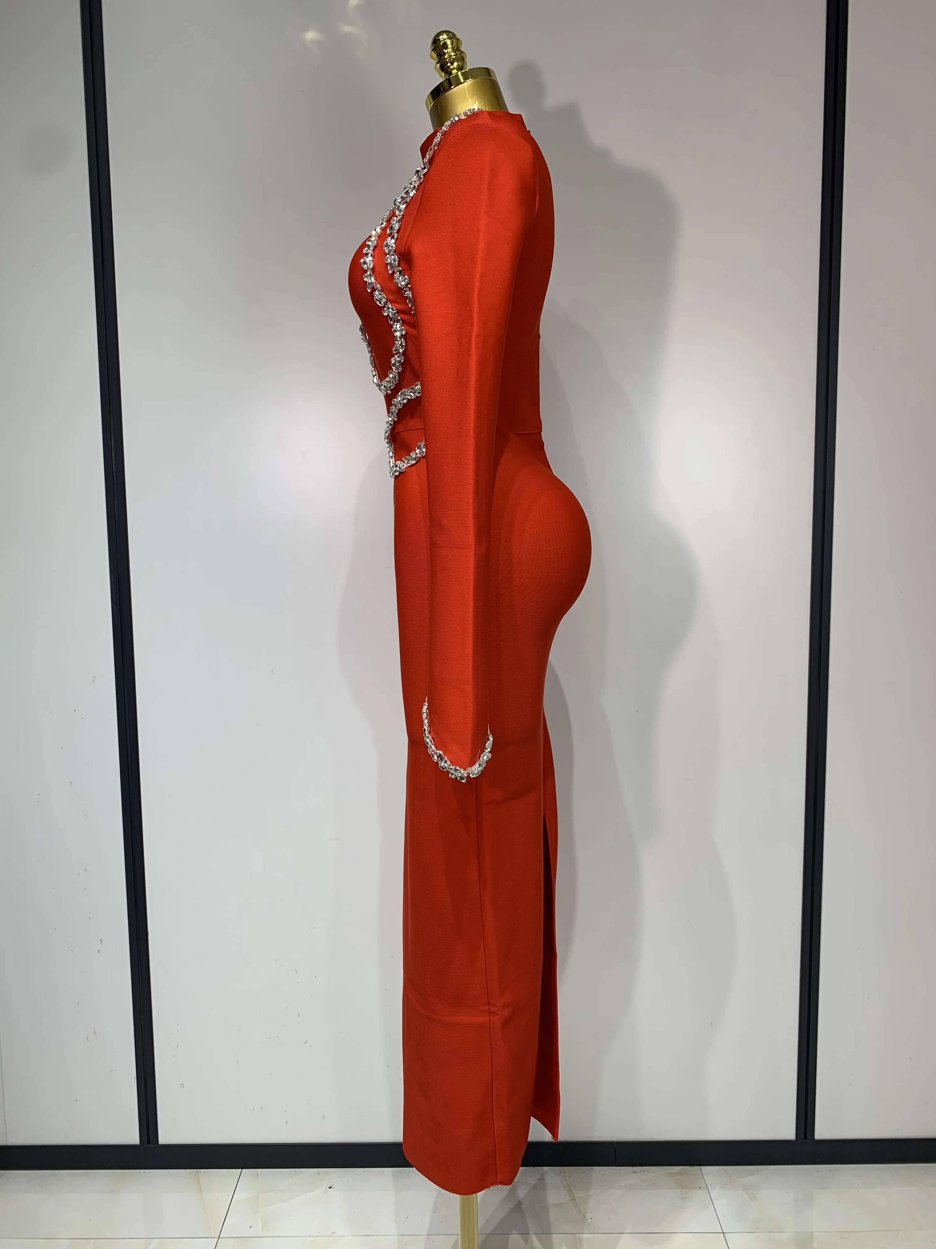 المرأة مثير كم طويل الماس ماكسي طويل Bodycon ضمادة فستان 2025 المشاهير أنيقة مساء حفلة فساتين عيد ميلاد فاخرة #3