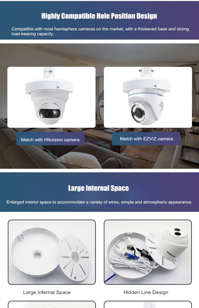 Aluminium-Dome-Kamera-Teleskophalterung für Hikvision Dahua, halbkugelförmige Panoramakamera, an der Wand montierte Hebe-Verlängerungsstange – Detail 11