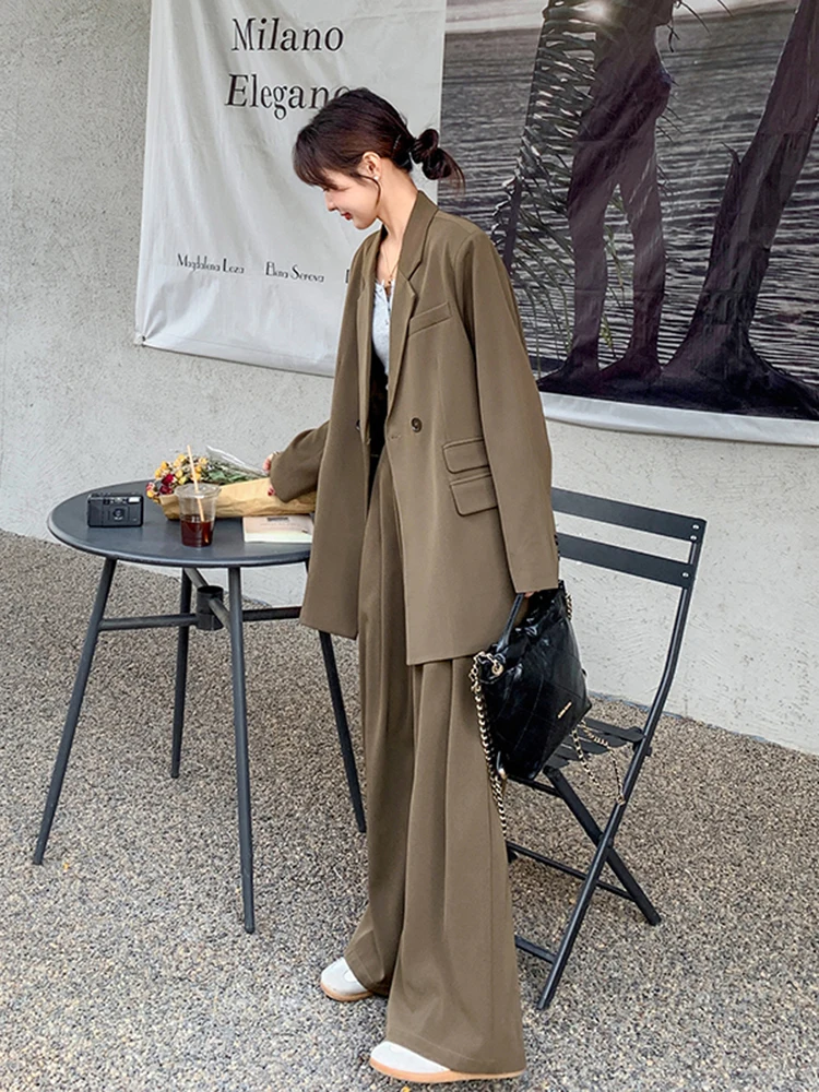 LANMREM Casual Two-piece Set Women\'s Notched Long Sleeves Single Button Blazer With Wide Leg Pants 2024 Autumn New 2Z2480