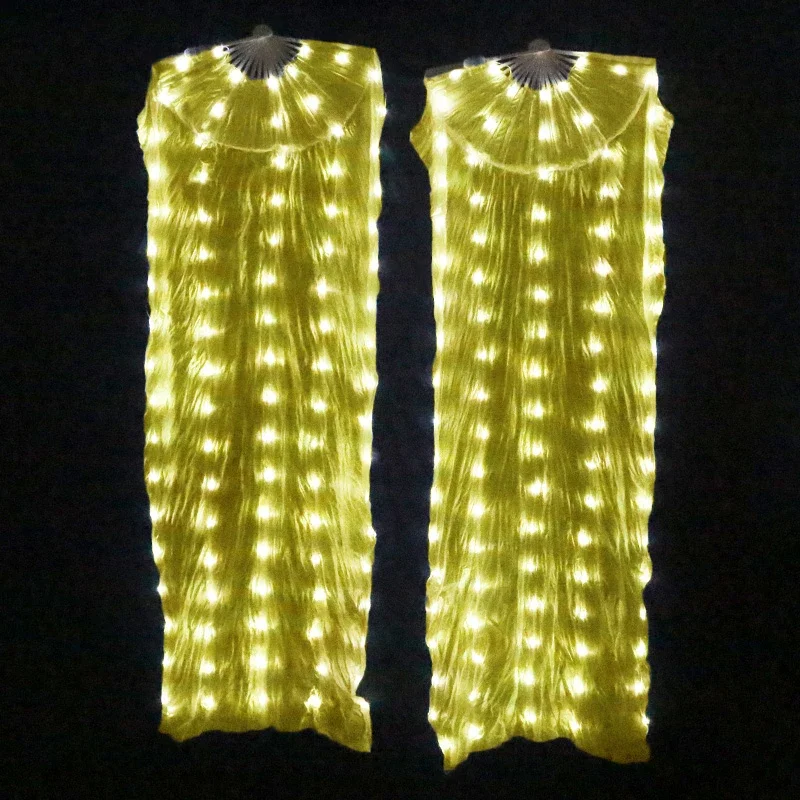 Wachlarze LED do Tańca Brzucha, Jedwabne, Rekwizyty Sceniczne LED, Kolorowe Wachlarze LED Podświetlane, Błyszczące Wachlarze LED, 1 para (Kolory do Personalizacji)