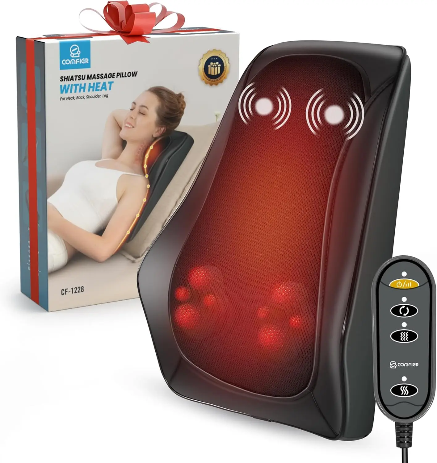 COMFIER Back Massager with Heat, Shiatsu Neck and Back Massager with Heat for Back Pain, Soothing Heating & 3D Kneading Massage