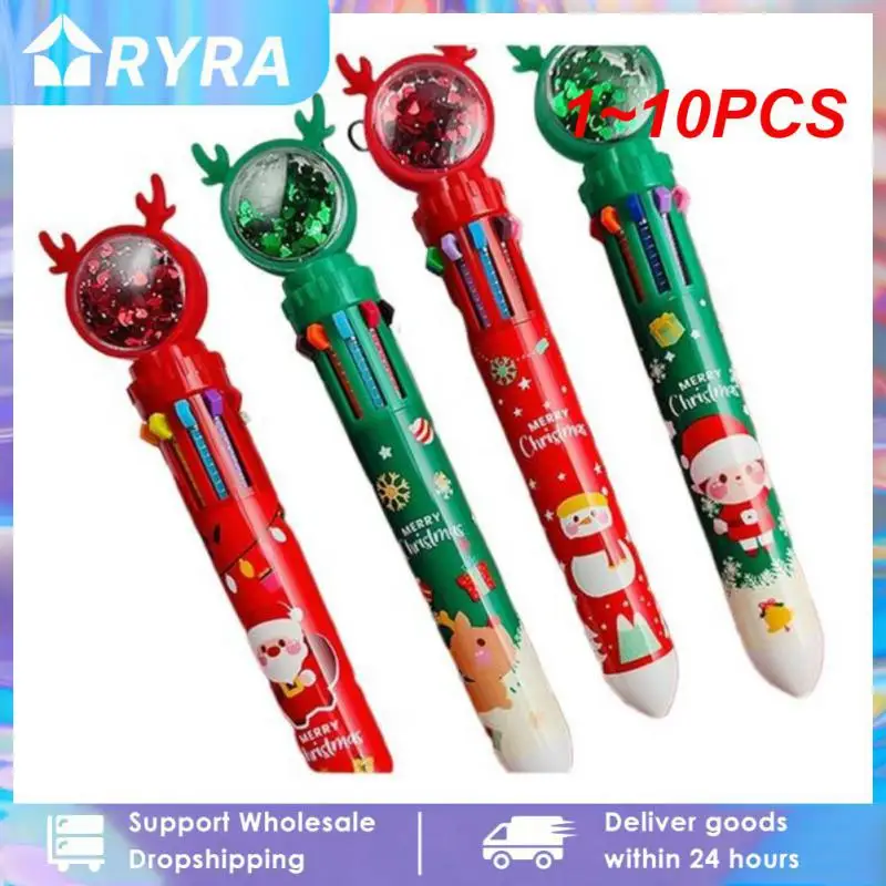 Christmas 10-Color Ballpoint Pen Student Press-type Color Pen Santa Claus Presses The Ballpoint Pen School Stationery