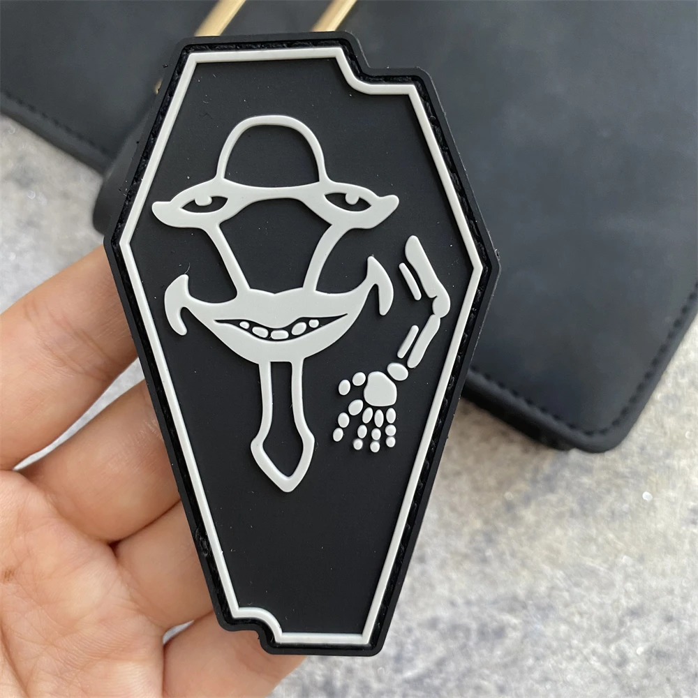 Laughing Coffin PVC Clothes Patch Tactical Skeleton Hook and Loop Morale Badge Skull Military Backpack Hat Accessories Sticker