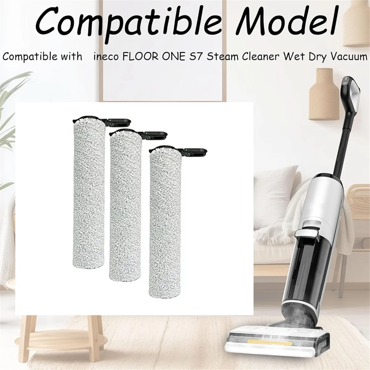 3 Buah Sikat Rol untuk Pengganti Suku Cadang Sikat Rol Pembersih Lantai Uap S7 Lantai ONE S7