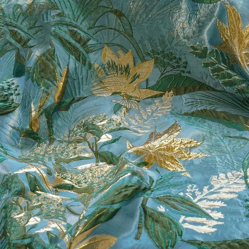 Gold Silk Large Flower Relief Yarn Dyed Jacquard Fabric Fashion Cheongsam Dress Skirt Luggage Bag Decorative Sewing Fabric