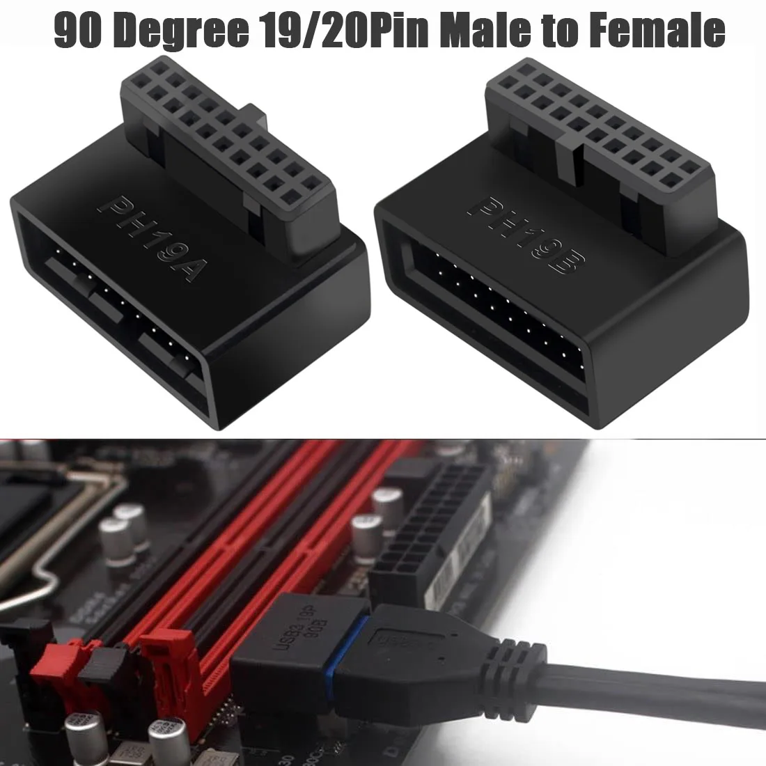 

USB 3.0 Front Panel Header 19 20Pin Male to Female 90 Degree Header Gender Changer Connector Adapter Overmold For PC Mainboard