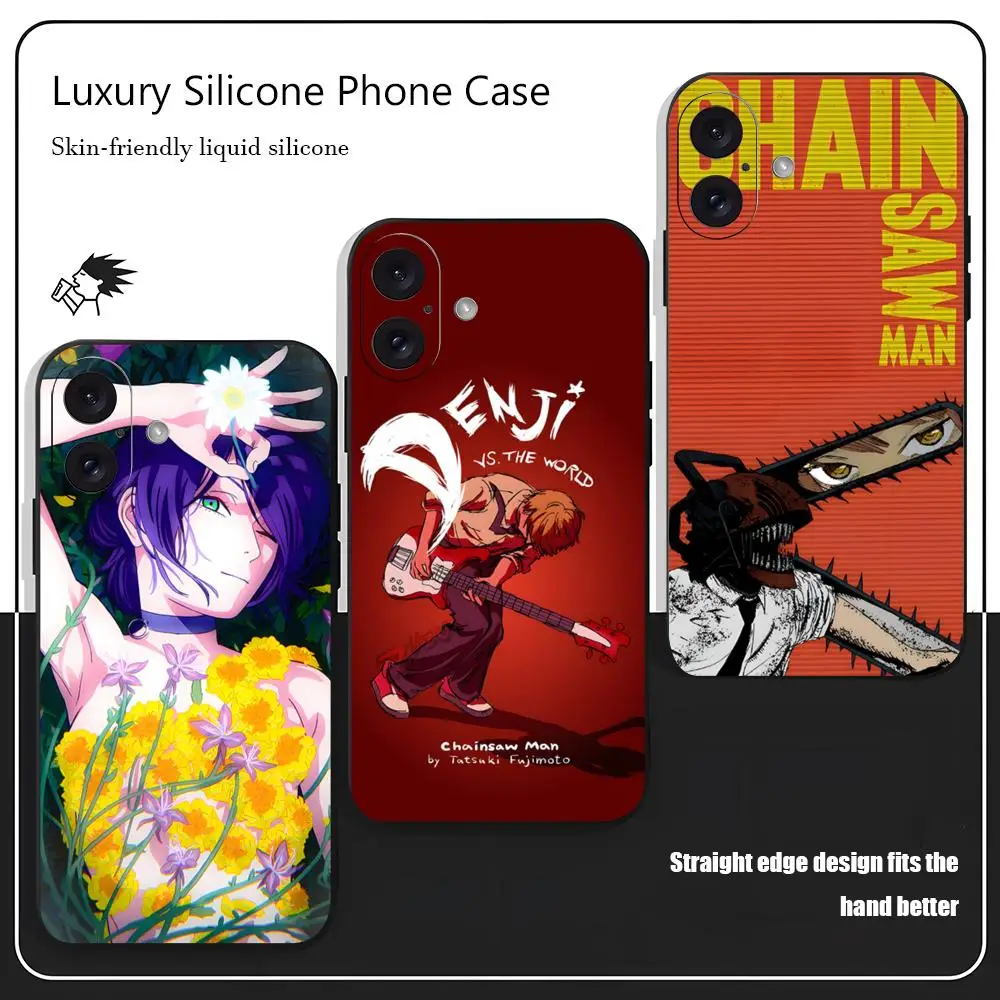 Чехол для телефона с изображением бензопилы в стиле аниме для iPhone 17, 16, 15, 14, 13, 12, X XR XS 8 Plus Mini Pro Max, мягкий черный противоударный чехол