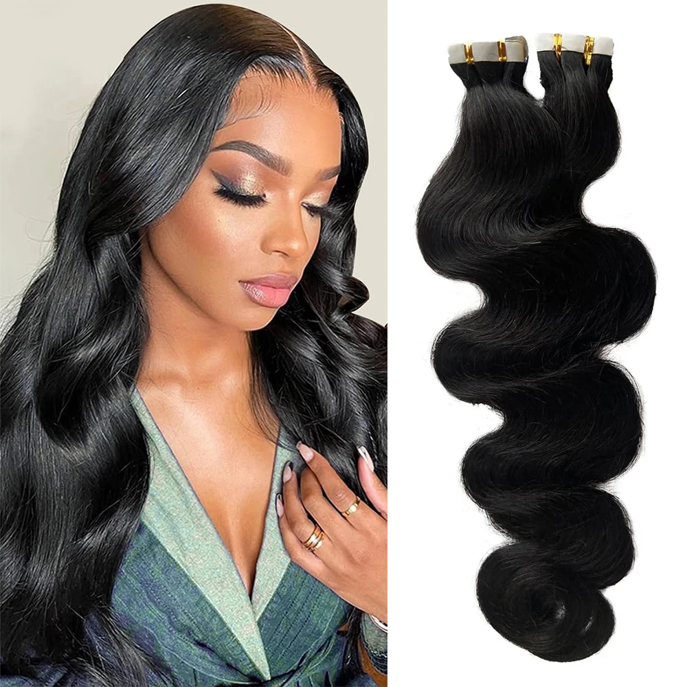 

Tape In Hair Body Wave Extensions 100% Human Hair Wavy Tape Ins 20pcs/50g Skin Adhesive Invisible Glue On For Salon High Quality