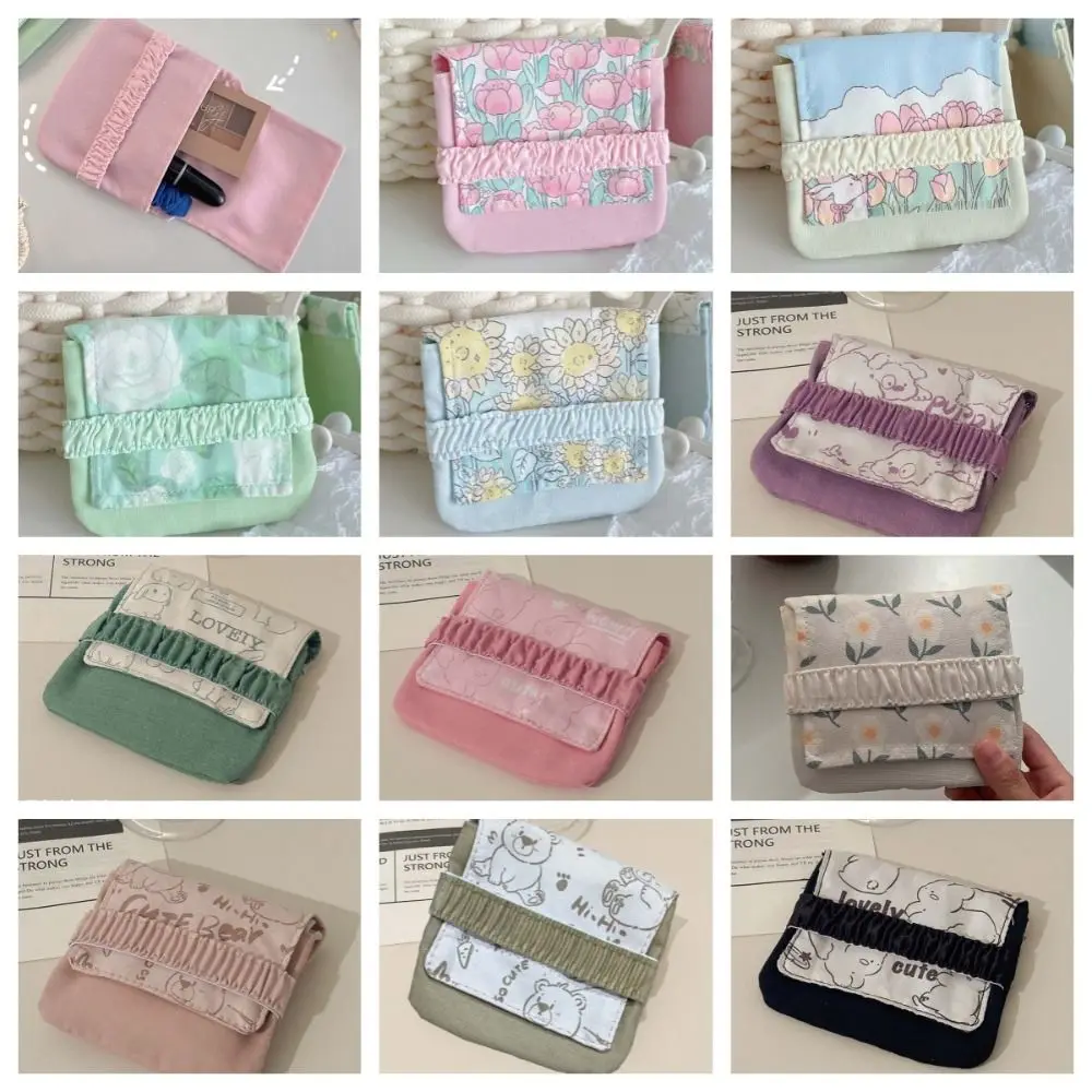 Large Capacity Mini Cosmetic Bag Bear Candy Color Sanitary Napkin Storage Bag Korean Style Cotton Cloth Flower Coin Purse image 3