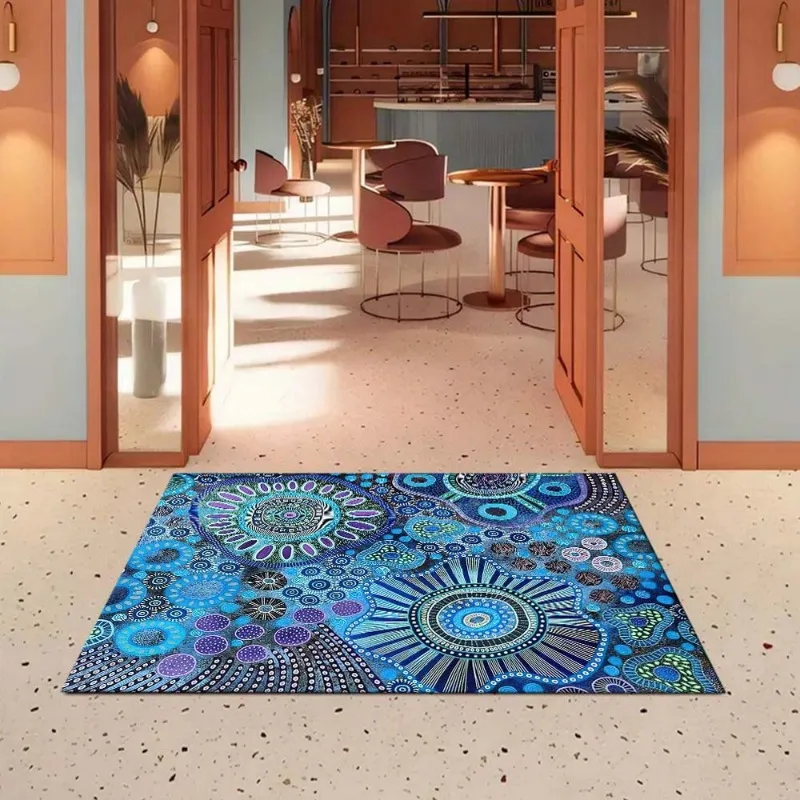 1pc of Luxurious, , and Vibrant Bohemian Vintage Polka Dot Origin Flannel Floor Mat, a Vivid Mandala Design Area Rug, Suitable f