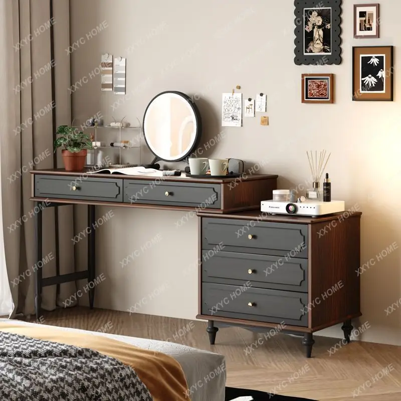 

Винтажный туалетный столик ML из каучукового дерева в средневековом стиле с выдвижным зеркалом, премиум-класса для спальни