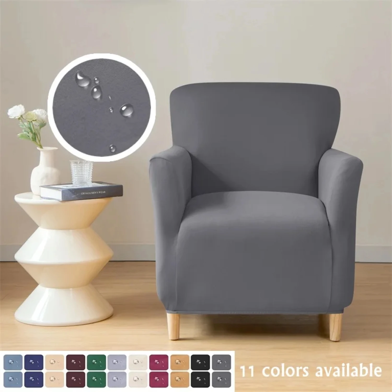 Water Repellent Spandex Fabric Tub Chair Cover for Living Room - Elastic Club Armchair Slipcovers for Single Sofa - Perfect for