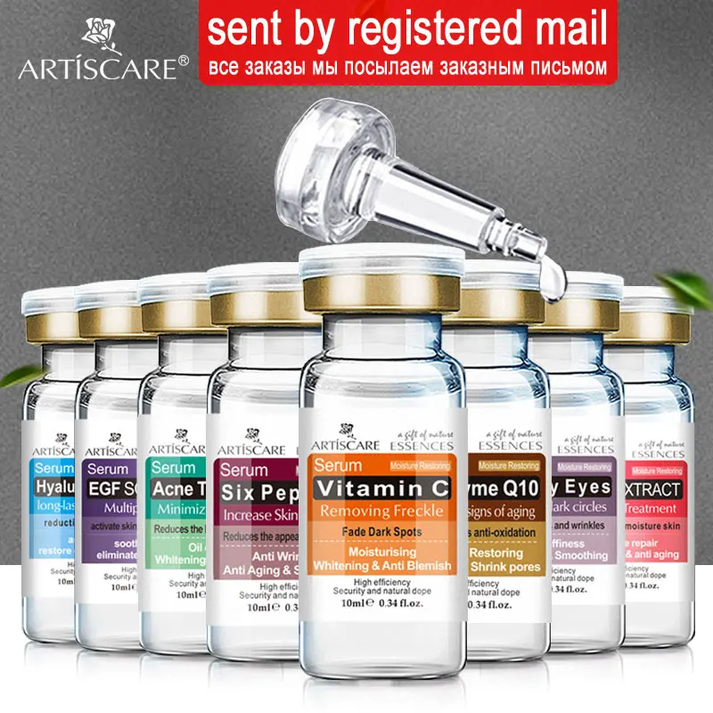 ARTISCARE Serum for Face 8pcs/Lot for Moisturizing Hyaluron Acid Vitamain C Six Peptide Q10 VC Facial Essence Skin Care