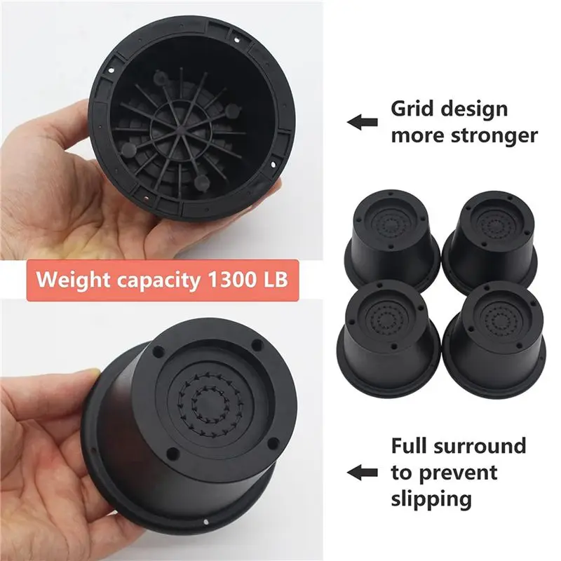 A04G-12Pack Furniture Risers Black Bed Risers 2.3Inch,Bed Lifts Risers For Sofa,Couch,Desk,Extenders Supports Up To 1,300 Lbs