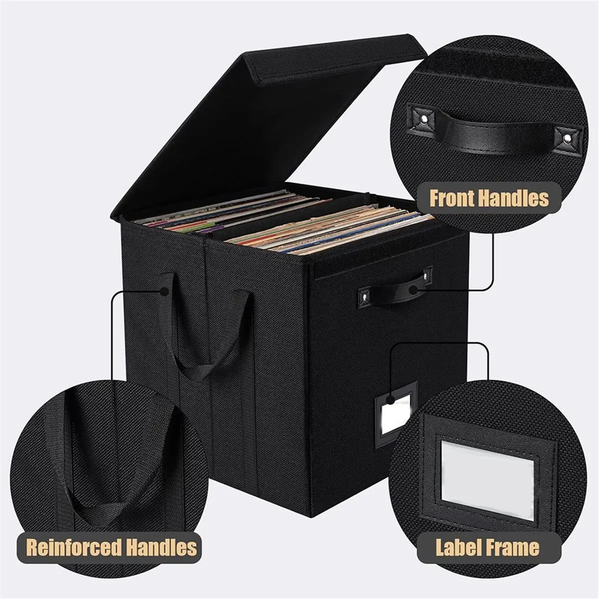 Vinyl Record Storage Box LP Album Organizer Case Fabric Record Crate for Album Protection and Easy Access