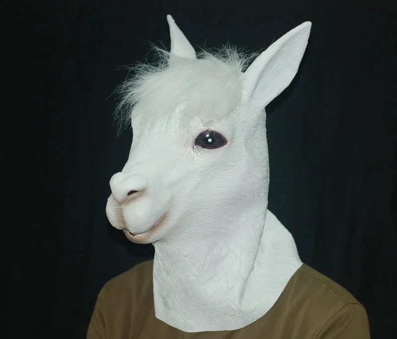 Eco-friendly Latex Full Alpaca Mask Funny Animal Sheep Head Mask Halloween Party Toy Prop Mask